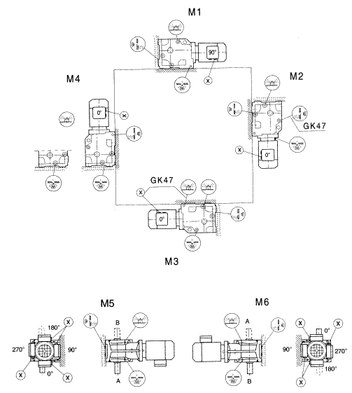 GK37-157/GKAB47-107斜齿轮弧齿锥齿轮减速电机安装形式图