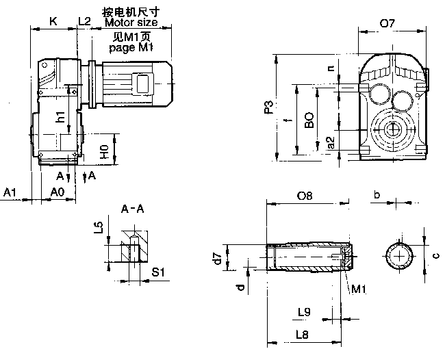 MPAB37……系列平等轴齿轮减速机的安装尺寸