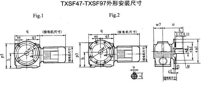 TXSF47-TXSF97斜齿轮―蜗轮减速电机外形安装尺寸