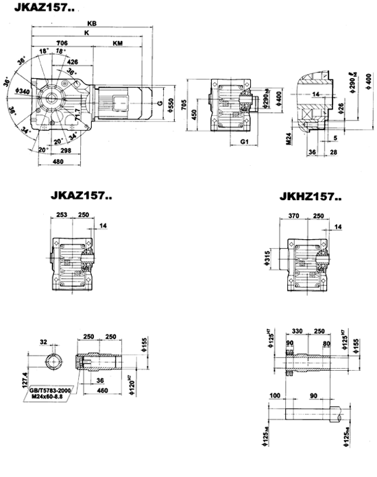 JK系列减速电机外形安装尺寸