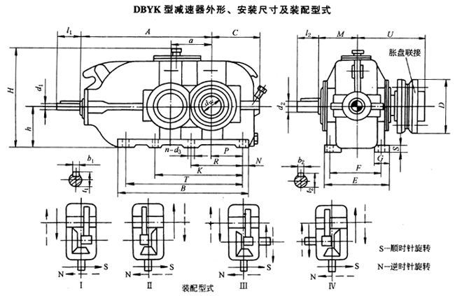 DBYK型减速机外形、安装尺寸及装配型式JB/T9002-1999