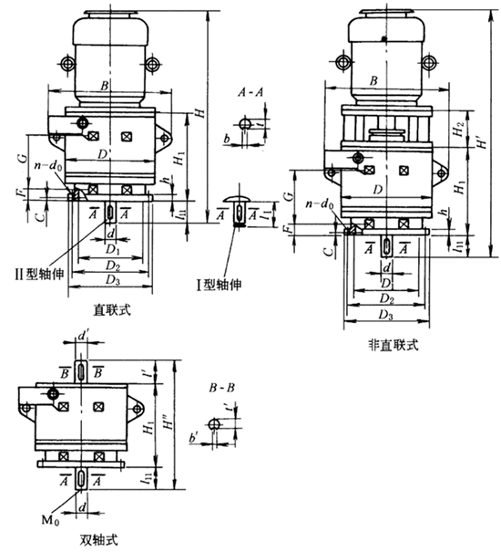 LC型立式两级硬齿面圆柱齿轮减速机外形、安装尺寸