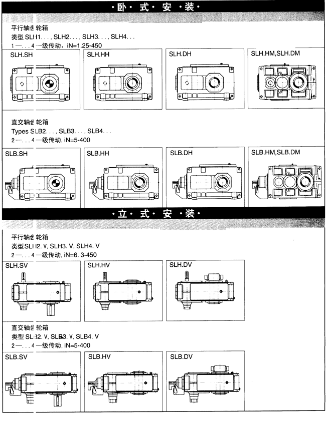 SL系列大功率齿轮箱标记示例及安装方式