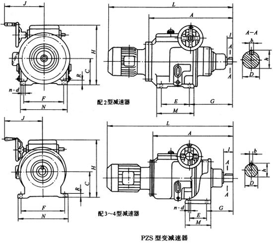 PZS型大变速范围型变减速机主要尺寸JB/T 7254-1994