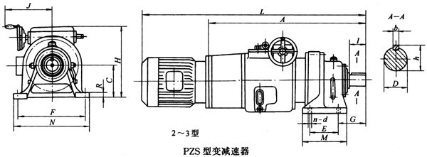 PZS型大变速范围型变减速机主要尺寸JB/T 7254-1994