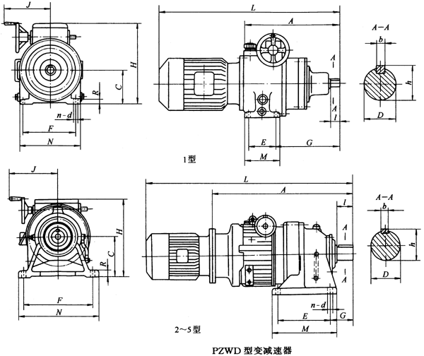 PZWD普通型变减速机主要尺寸JB/T 7254-1994